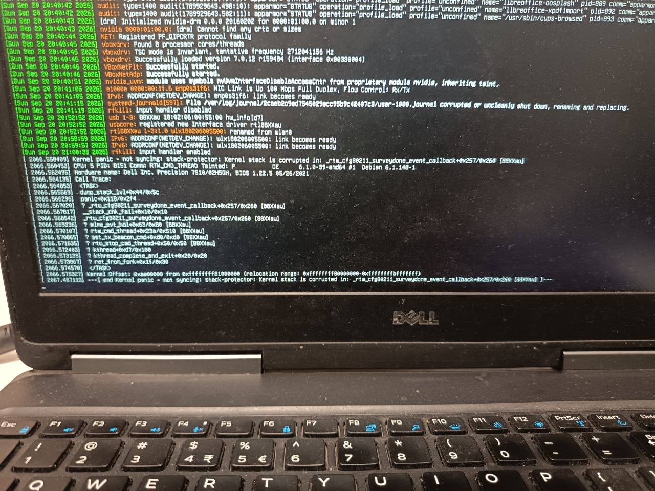 Kernel panic triggered by crafted WPS beacon — stack-protector: Kernel stack is corrupted in _rtw_cfg80211_surveydone_event_callback